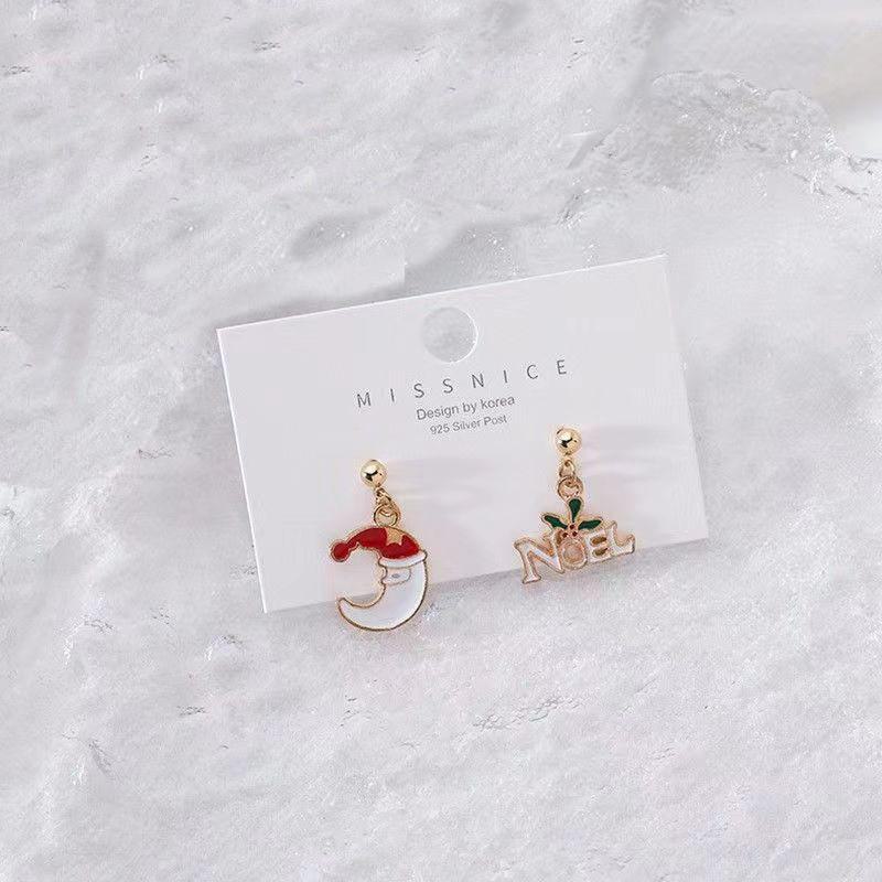 European & American Christmas Earrings: Festive Alloy Oil Drop with Tree, Snowflake, Elk & Bell Designs.