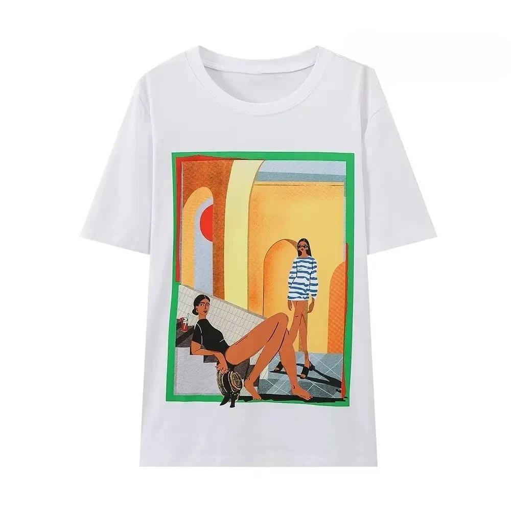 Street Fashion Pattern Print Cotton Tshirt for Both Unisex and Women in Summer Street Fashion Casual and Comfortable S