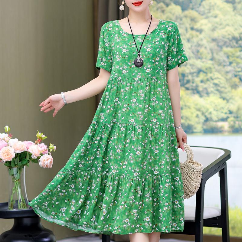Elegant Women's Summer Sundresses Loose Korean Style Clothes Women  New Vintage Print Midi Dress