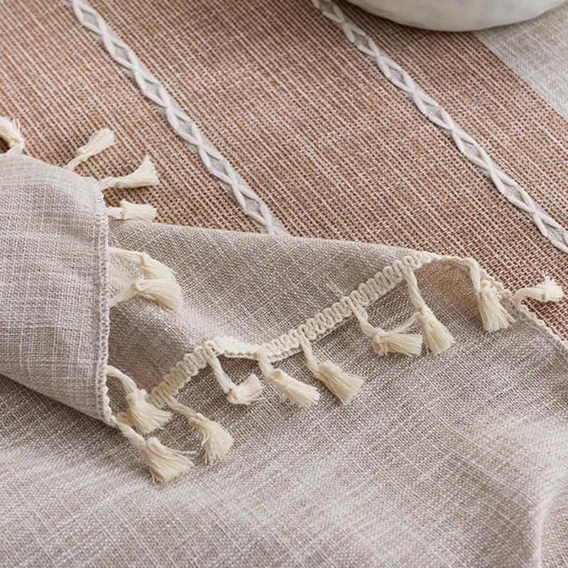 Cotton Linen Rustic Tablecloth Waterproof Rectangle Table Cover with Tassel For Home Birthday Party Dinning Table Decoration