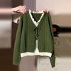 Green Faux Two-Piece Knitted Sweater Dress – Women's Korean Style Plaid Long Dress for Spring & Autumn