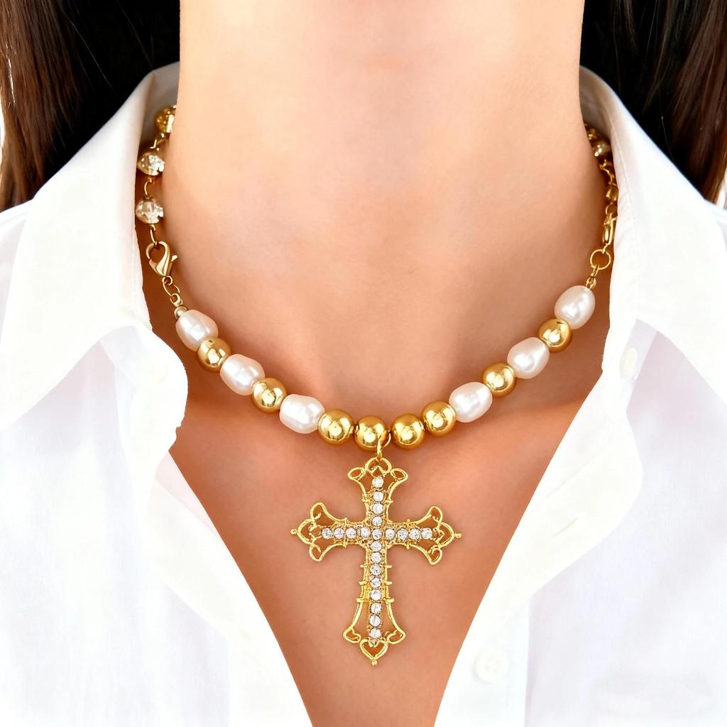 Vintage Style Pearl Bead Layered Necklace with OT Buckle