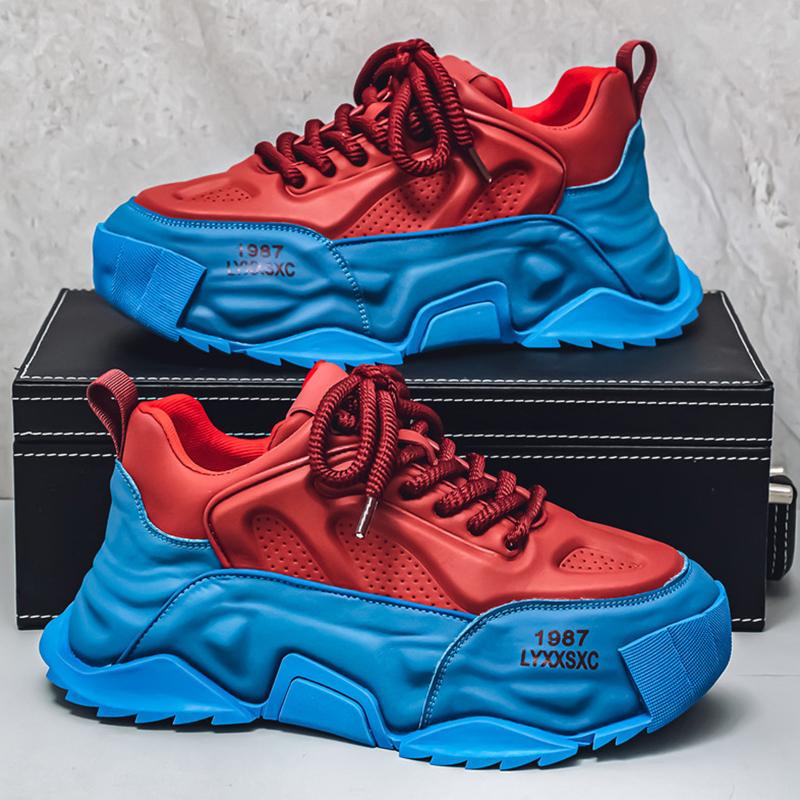 

2025 Fashion luxury Clunky Sneaker For Men Design leather Mixed color Platform Men s Running shoes casual sneaker Large size 46 46 червоний