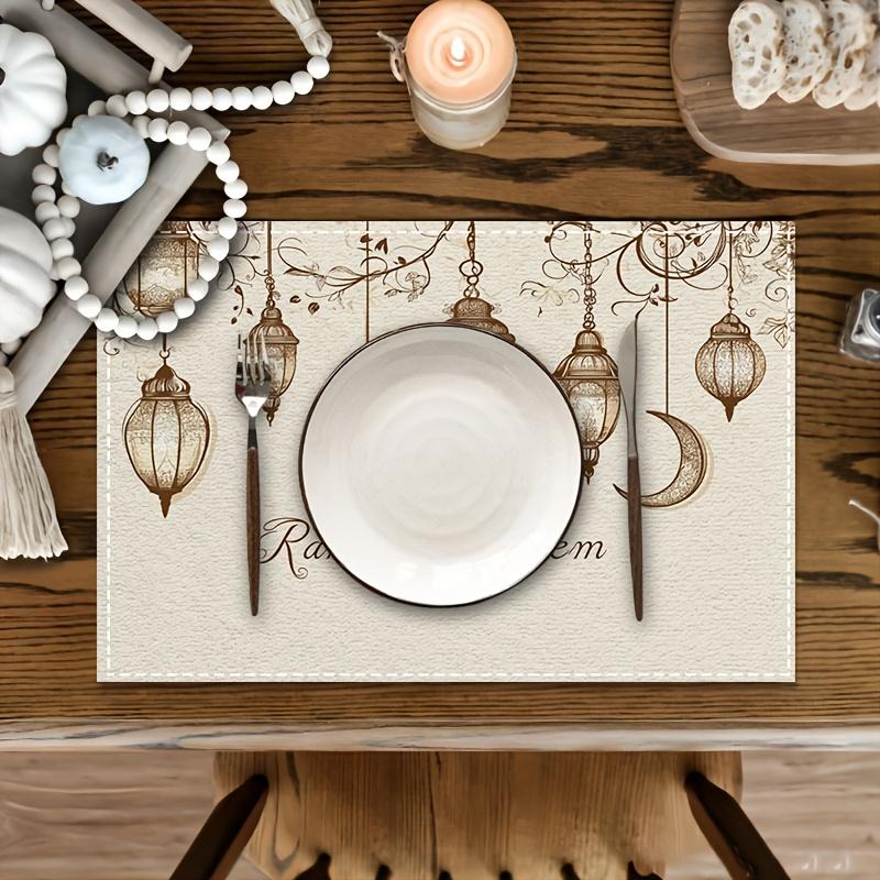 Set of 4 Ramadan Kareem Lanterns Featuring a Moon Design, These Placemats Are Machine Washable, Heat Resistant, And Easy to Clean