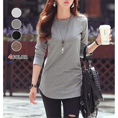 4-color Japanese Korean Round Neck Long Sleeve Knitted T-shirt for Women Solid Color Slim Fit Bottom Pullover Top