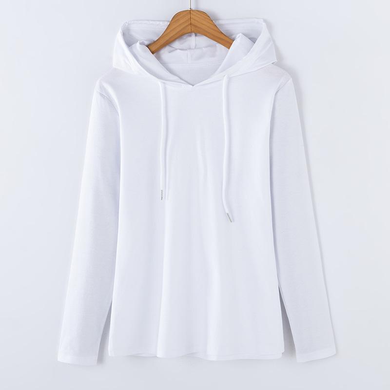 2025 Women's Long-Sleeve Hooded Pullover: Solid Color, Mercerized Cotton, Korean Style Base Layer for Spring & Autumn