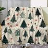 Vintage Christmas Tree and Snowflake Print Flannel Throw Blanket, Soft Cozy Warm Knitted Polyester Bedding for Sofa Bed Couch Ca