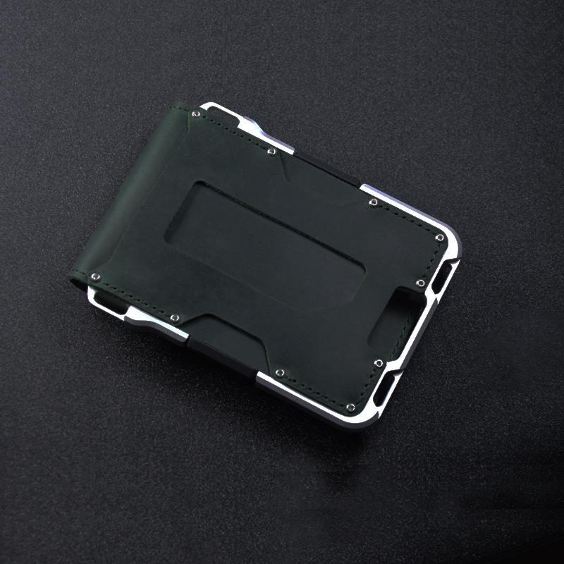 

RFID металлический антимагнитный пакет карт из алюминиевого сплава многофункциональный мужской;кожаный кошелек для кредитных карт и визиток зелёный