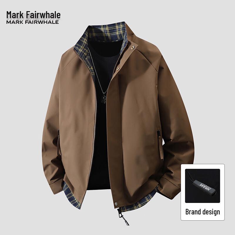 Mark Huafei Men's American Plaid Patchwork Stand Collar Jacket