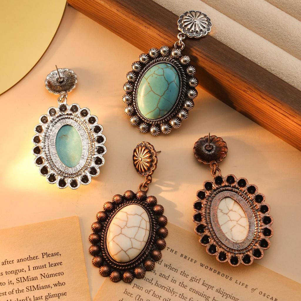 Turquoise Earrings Women'S Fashion Vintage Earrings Geometric Bohemian Earrings