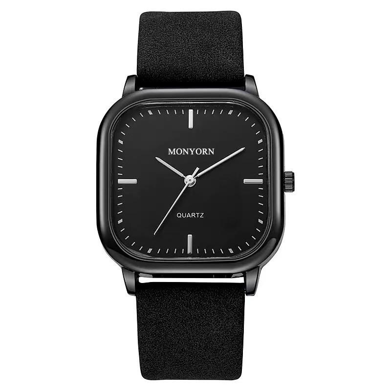 Classic Square Mens Watch With Leather Band And Quartz Movement For Daily Use