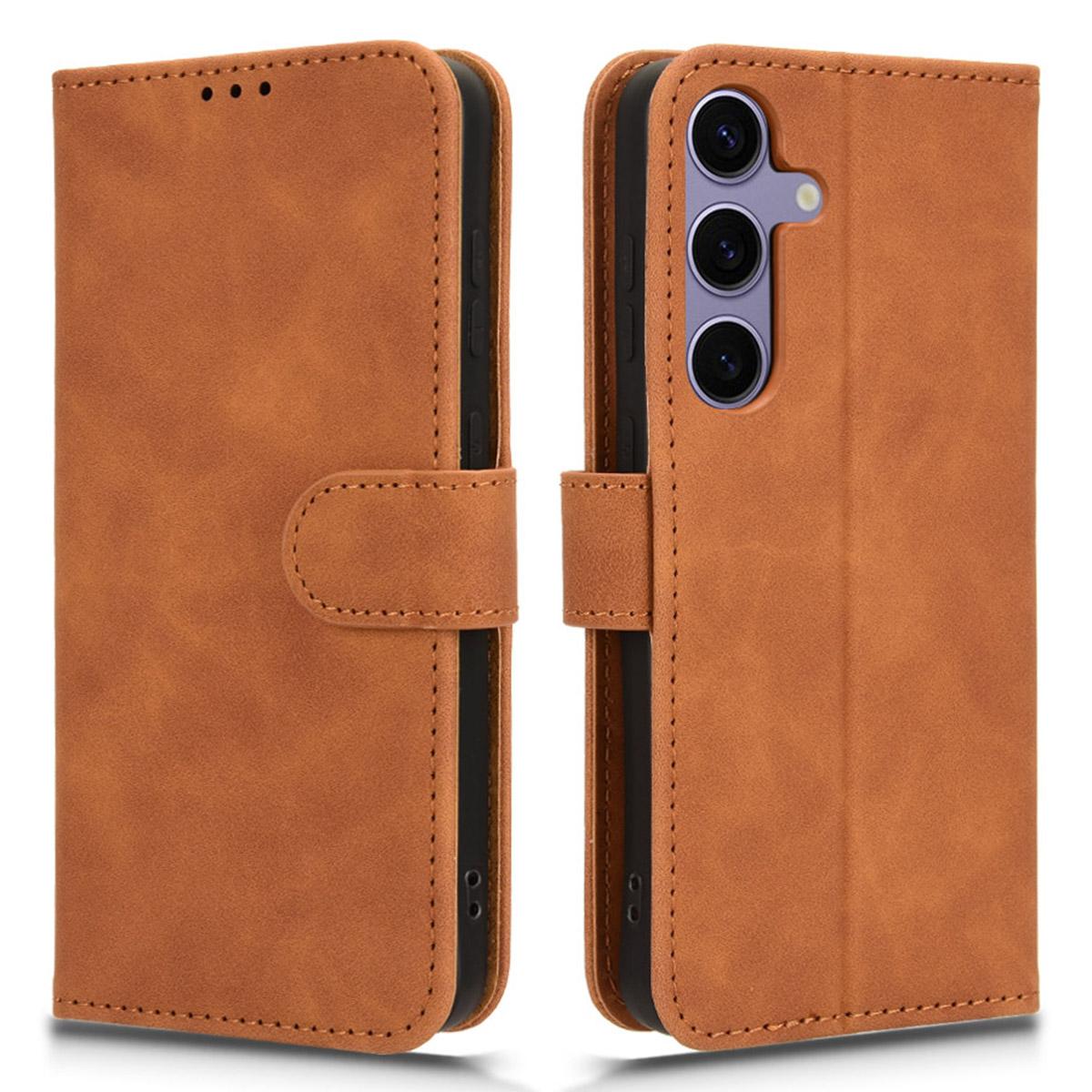 

For Samsung Galaxy S25 FE Leather Case Skin Feel Anti Drop Wallet Flip Phone Cover Brown
