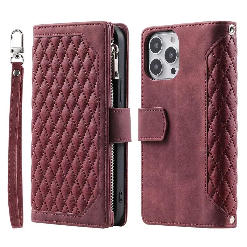 Crossbody Lanyard Leather Zipper Wallet Card Phone Case for iPhone 17 Air 16E 16 15 Pro Max 14 Plus 13 12 11 XS XR X Flip Cover