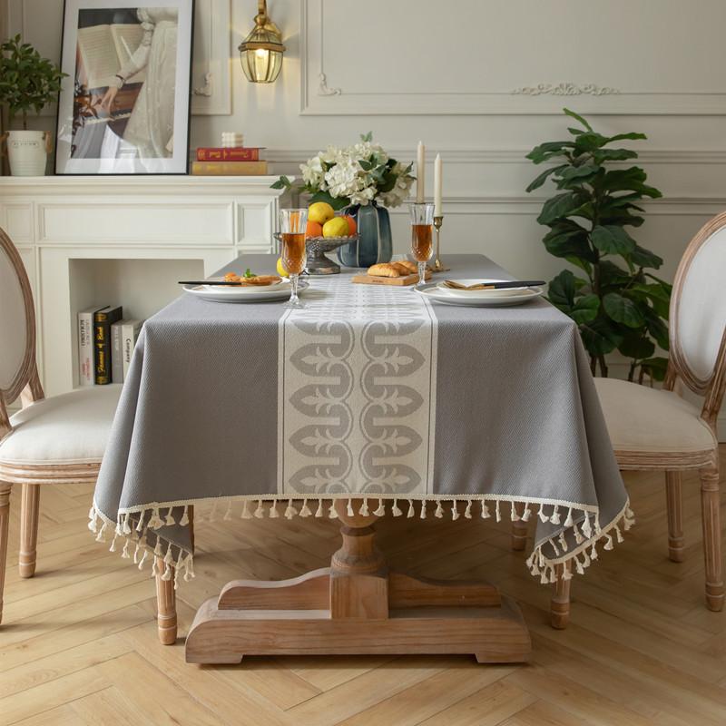 Polyester Jacquard Geometric Corrugated Fringed Tablecloth Rectangular Coffee Table Dining Table Cloth Cover Towel