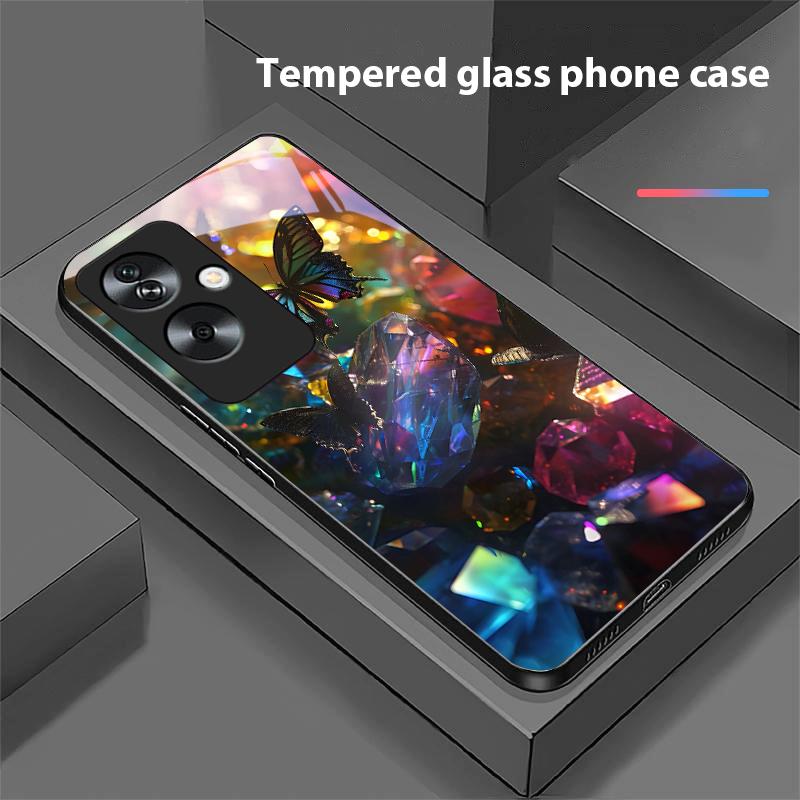 Gradient Butterfly For Oppo A79 5G 58 78 74 60 4G Reno 11F Realme GT 6 11 Note 50 10 C55 X2 Tempered Glass Black Phone Case