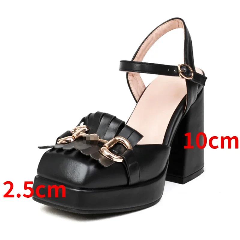 Luxury Designer Leather Women Sandals Metal Buckle Strap Chunky High Heels for Women Summer Ankle Strap Elegant Platform Sandals