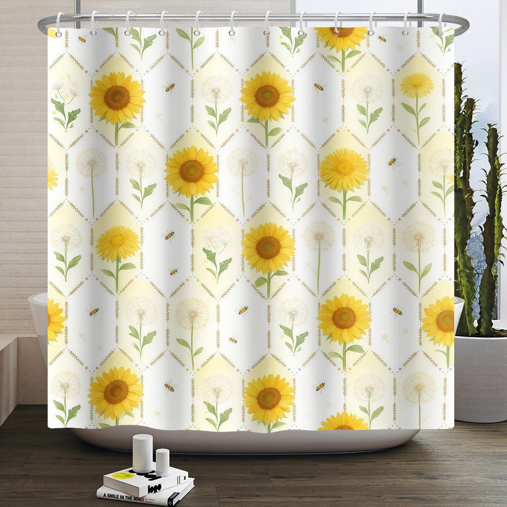 Yellow Sunflower Shower Curtain Spring Floral Bathroom Decor Hanging Curtains Fresh Floral Plant Patterns Waterproof Curtain