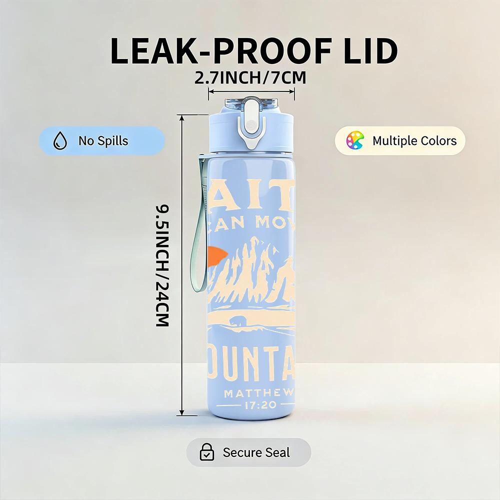 1PC Faith Mountain Vintage Script 750ml Color Plastic Water Bottle Leakproof Flip Straw Lid For Sports Office Home Use