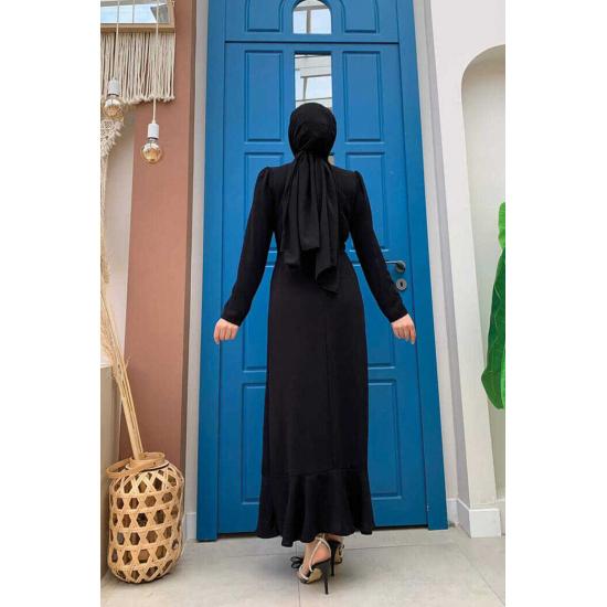 Schwarzes Hijab-Abendkleid für Damen mit Quastendetail vorne und Fischmodell