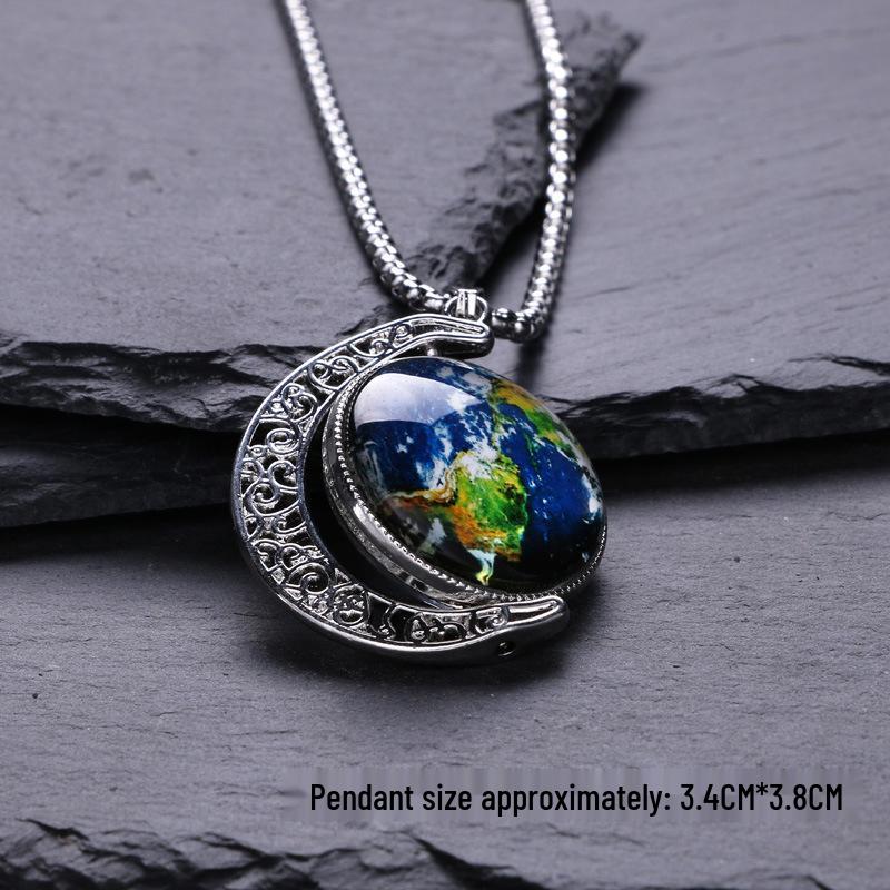 Trendy Hip Hop European & American Style Moon & Earth Necklace - Non-Fading Sweater Chain