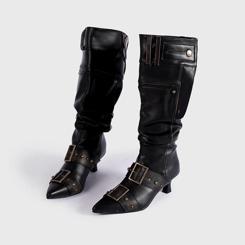 New Heavy Industry Big Tube Circumference Fashionable Stacking Boots Long Boots Pleated Fashion Retro Polished High Knight Boots
