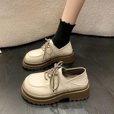 Platform Loafers Versatile Lace-up Jk Single Shoes Women's Spring and Autumn 2025 New Super Fire White British Style Small Leather Shoes
