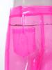 S-XXL Women See Through PVC Pants Button Waist Back Pockets Wide Leg Straight Trousers for Party Dancing Prom Cover Up