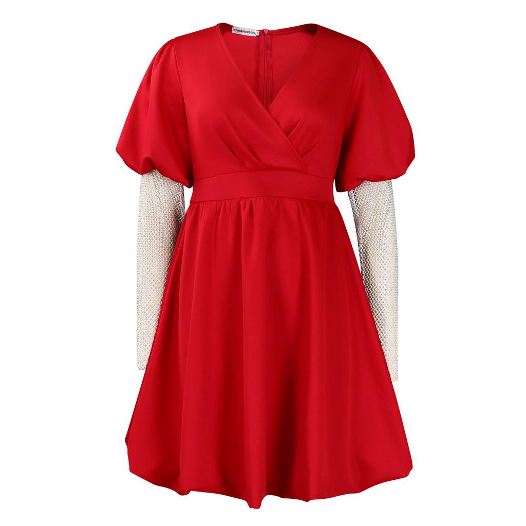 D495 Women's V-Neck Pendulum Bubble Sleeve Banquet Dress Bridesmaid Dress