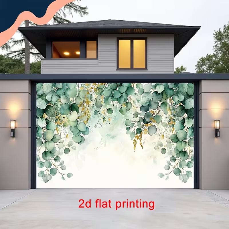 2D Watercolor Eucalyptus Garage Door Backdrop Party Photo Background Cloth