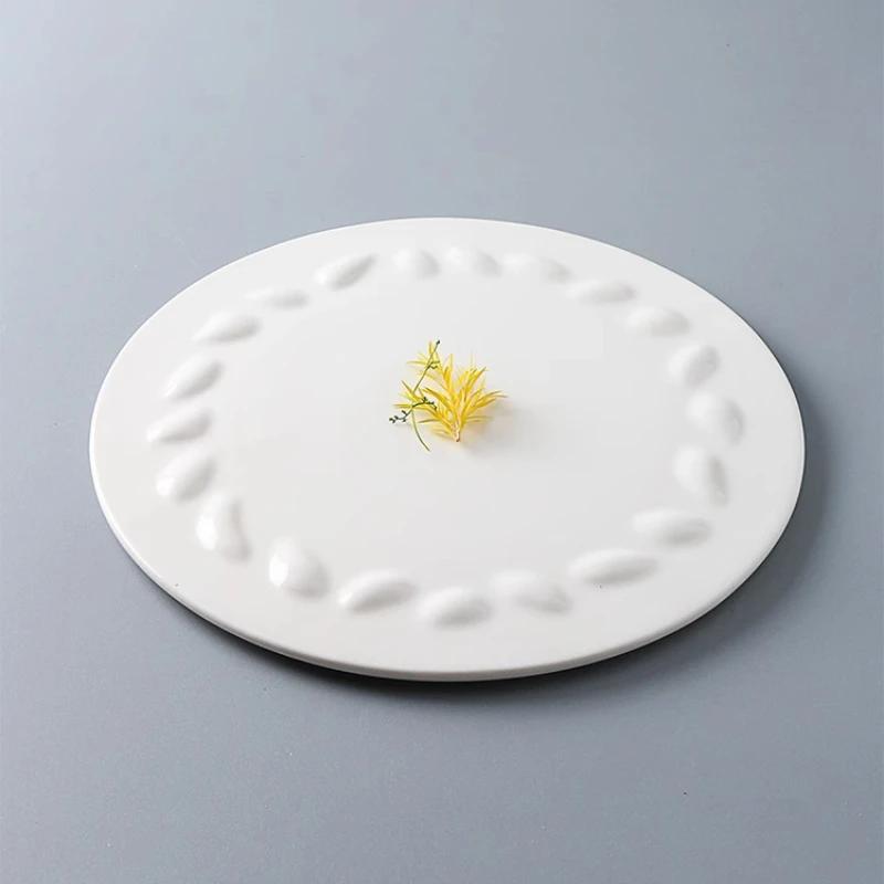 Creative Ceramic Steak Sushi Plate Round Cooking Dishes Simple Home Kitchen Solid Color Cutlery Dinner Plates Snack Dessert Tray