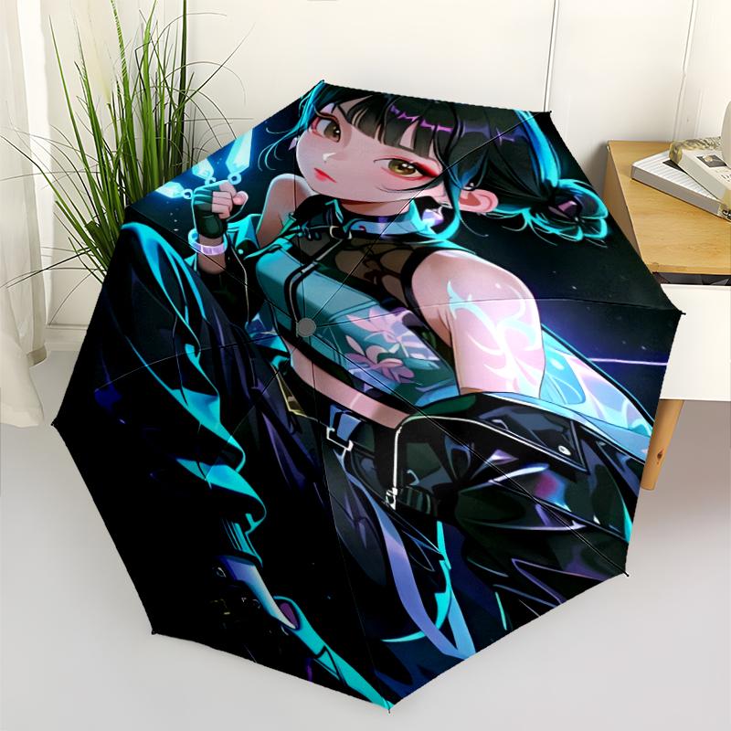 Demon Hunter Print Automatic Umbrella, 8 Rib Iron Frame, Plastic Handle, Suitable for Outdoor Travel &Daily , Ideal Gift