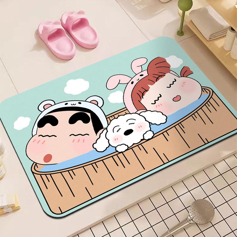 Alfombra de baño de tierra de diatomeas con dibujos animados de Crayon Shin-Chan, superabsorbente, antideslizante, para baño, inodoro, entrada, uso do