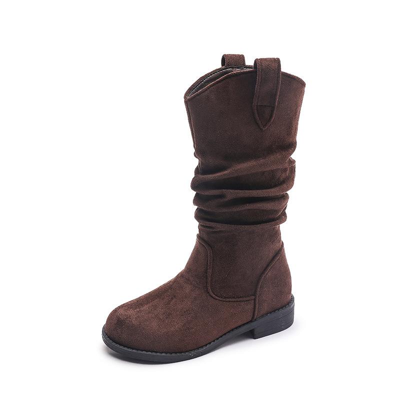 

Девочки полусапожки детские 2025 новые осенне-зимние западные ковбойские сапоги с ворсом модные сапоги для маленькой девочки 38 (shoe inner length 24.7CM) темно-коричневого