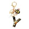 Dried Flower Letter Charm Bee Keychain Pendant Resin Black 1 Pc