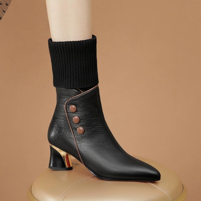 Spitz zulaufende, schmale Stiefel Damenstiefel aus weißer Wolle Damenstiefel mit dickem Absatz und niedrigem Absatz Warme, mittelhohe Stiefel aus Fleece