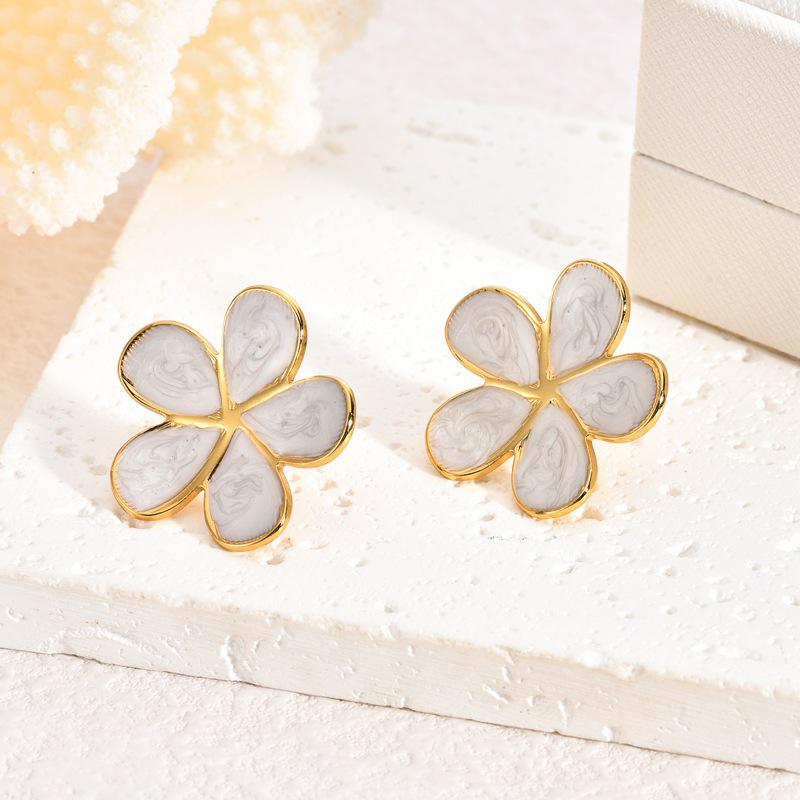French Enamel Drip Oil Earrings: Stainless Steel, Irregular, Titanium Women's Luxury