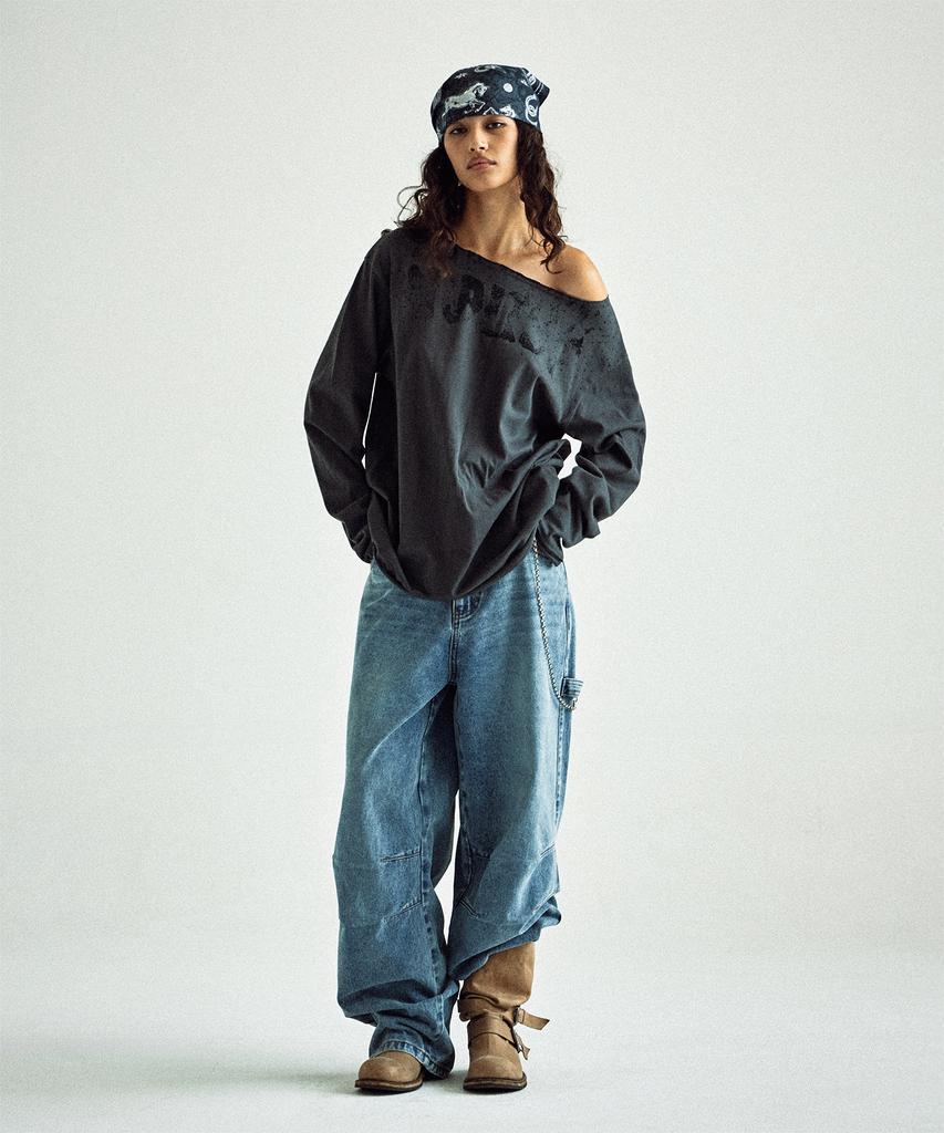 THEVINYLHOUSE Loose Fit Unbalance Ls Tee(W) Charcoal