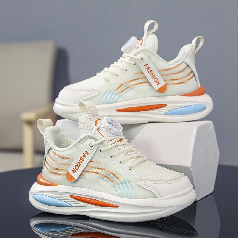 Kids' Rotating Buckle Sneakers Breathable Mesh Air Cushion Non-slip Running Shoes