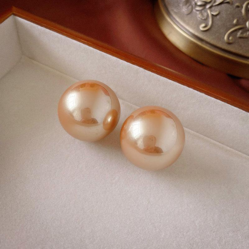 Imitation pearl round silver needle stud earrings fashion temperament geometric earrings