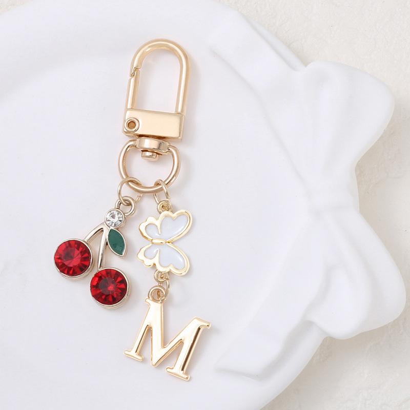 1Pc 26 English Letter Exquisite Metal Keychain Sweet Alphabet Keychain Modern Simplicity Butterfly Pendant Cherry Pendant