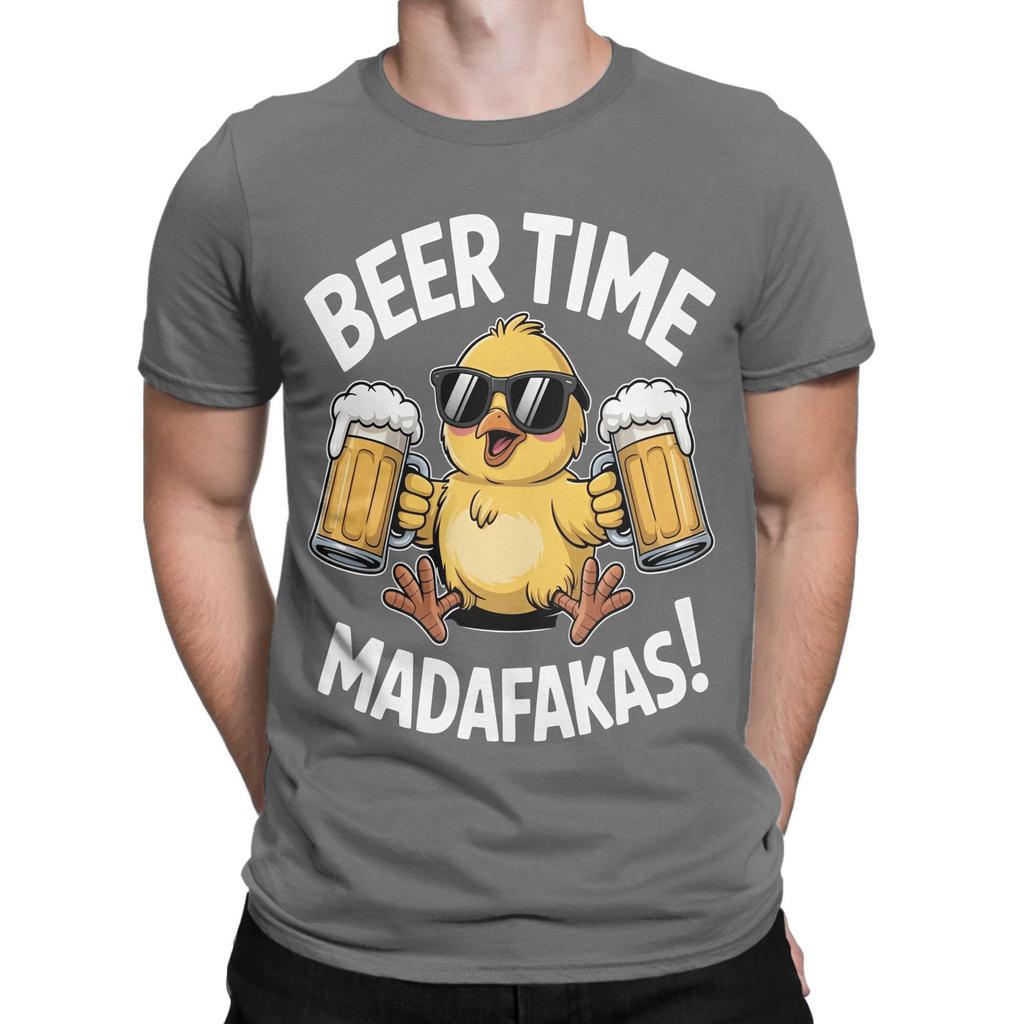 Vintage Beer Time Madafakas TShirts Men Round Collar Cotton T Shirts Short Sleeve Tees Printing Clothing