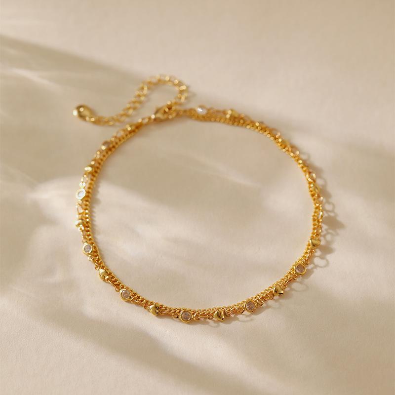 K Gold Plated Copper Zircon Heart Romantic Simple Elegant Anklet For Women золотой