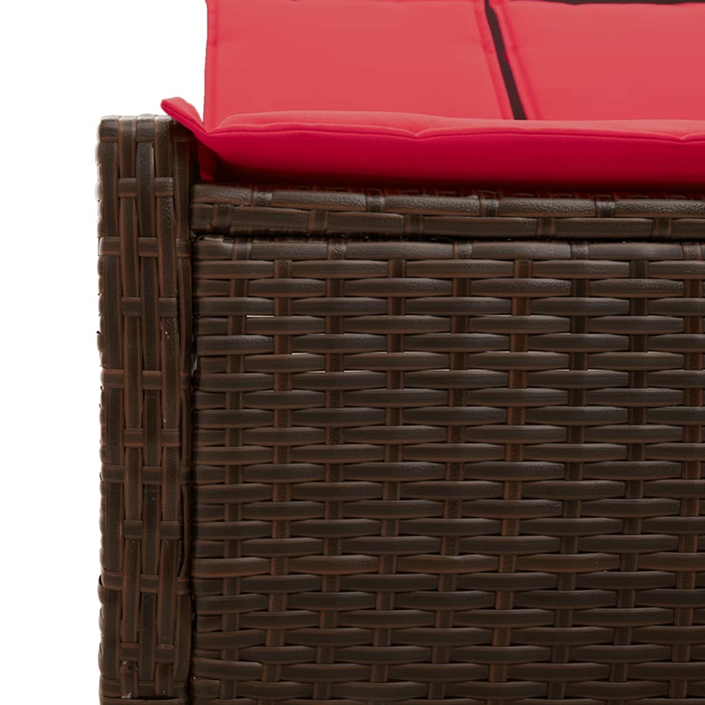 Double Sun Lounger with Cushions Brown Poly Rattan
