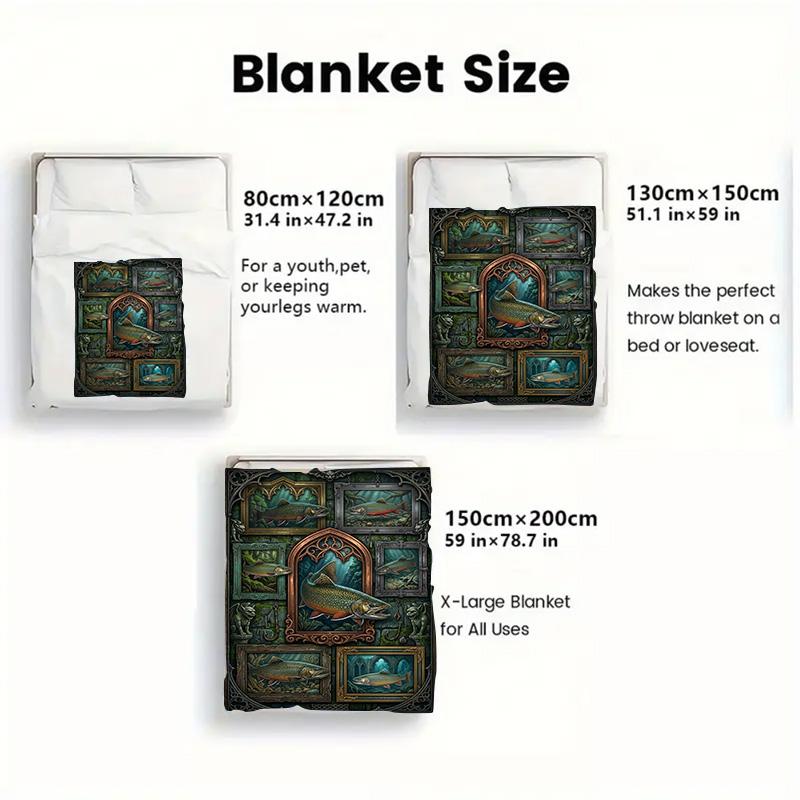 Trout Gallery 2D Flat Pattern Flannel Blanket, High quality All Seasons, Home Decor, Warmth and Comfort, Perfect for Christmas Gifts.