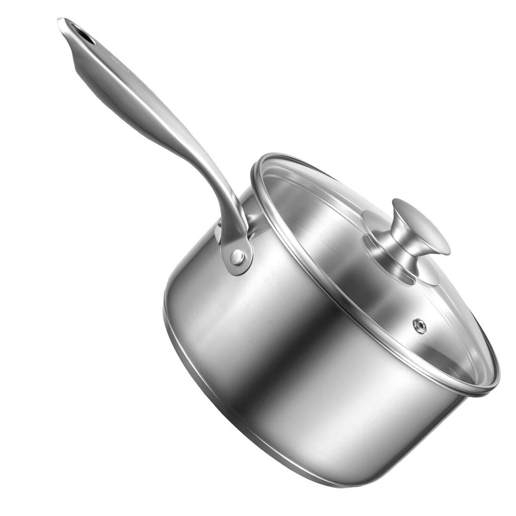 2.5 QT Saucepan with Steamer, Stainless Steel Saucepan with Glass Lid, Multipurpose Nonstick Stainless Steel Sauce Pot with Ergonomic Handle, Friendly