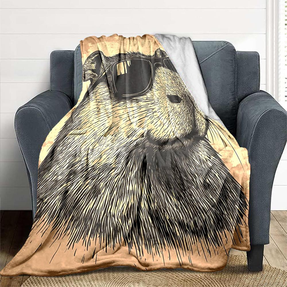 

1pc Sunglasses Capybara Blanket - Lightweight Flannel Fleece with Digital Printing, Soft Warm for Sofa, Travel, Camping, Office yy251018283 75x90cm