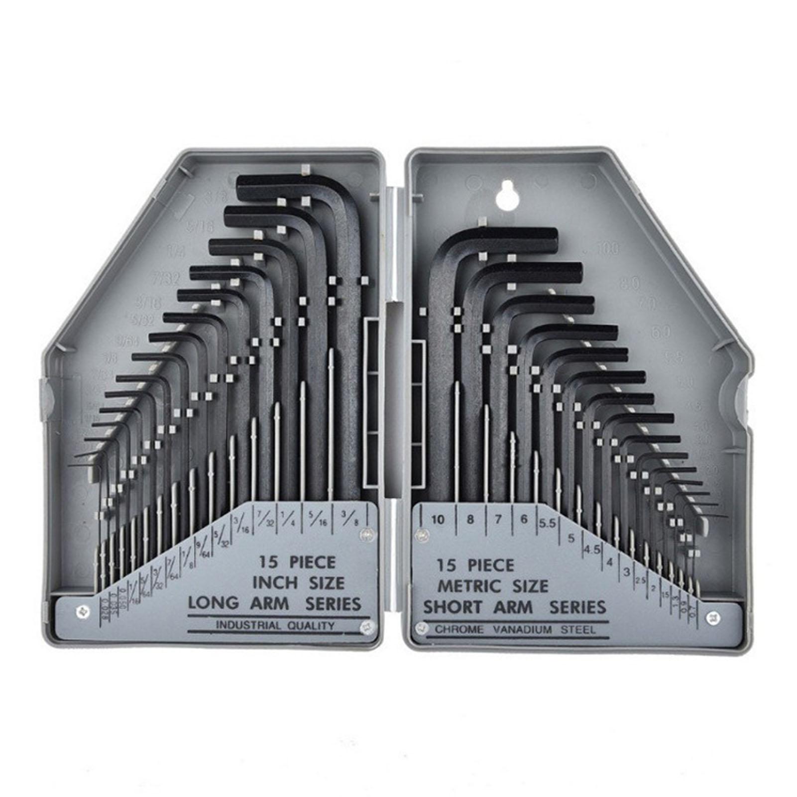 

30Pcs Hex Wrench Long Short Arm Carbon Steel Key Tool Set Kit for Maintenance Repair