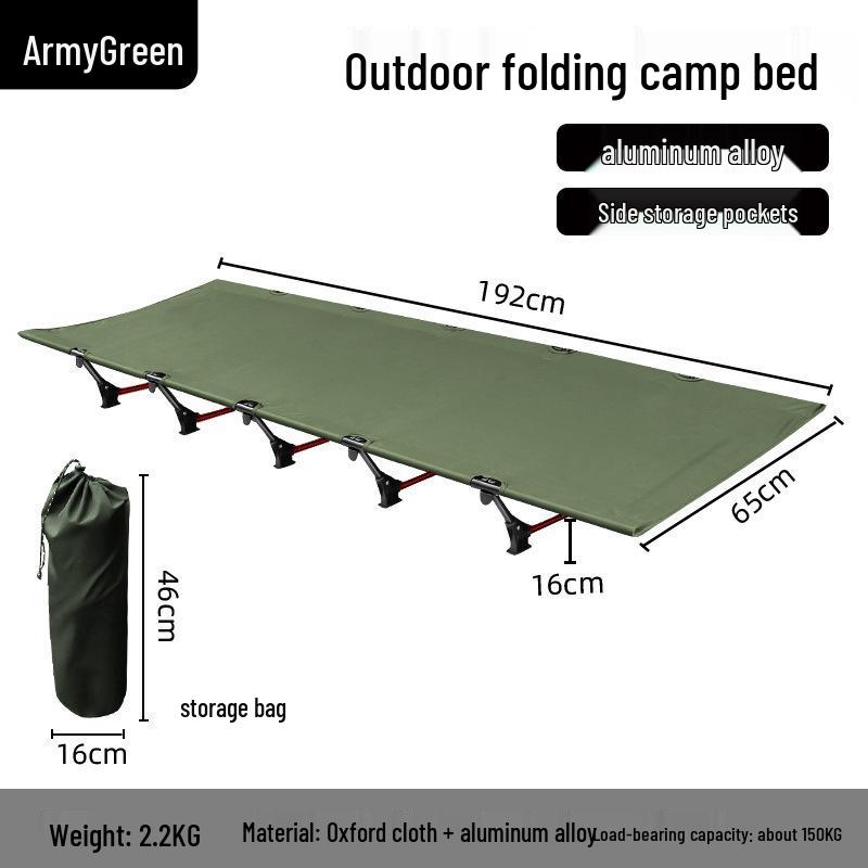 Portable Aluminum Folding Camping Cot for Outdoor, Beach, or Military Use