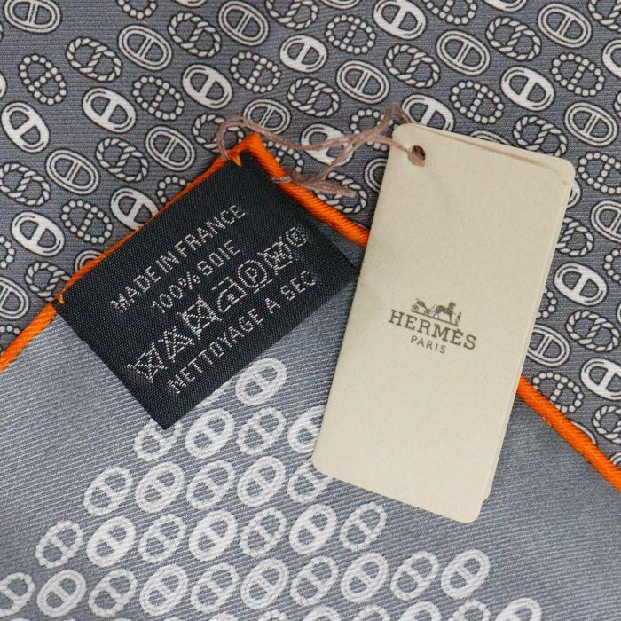 Used [S Rank] Hermes HERMES Pocket Chief Scarf POCHETTE TWILL Chaine d'Ancre Carre 45 100% Silk Mini Scarf Horseshoe Ladies Men Dark Gray Rouleau