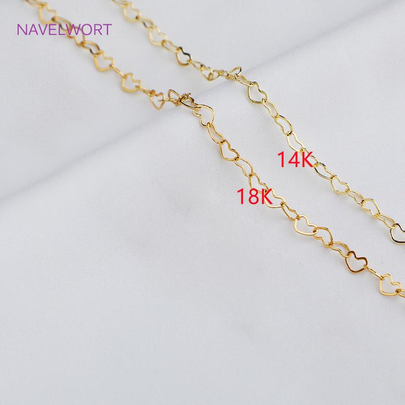 2 Sizes 14K Gold Plated Heart Shape Link Chains Brass Metal Bulk Chains For DIY Bracelet Necklace Jewelry Making Findings